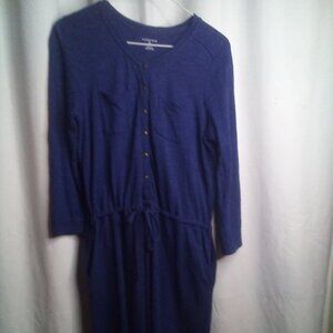 Lands' End Dress XS 2-4 Women 3/4 Roll Tab Sleeve Drawstring Waist Pockets Blue